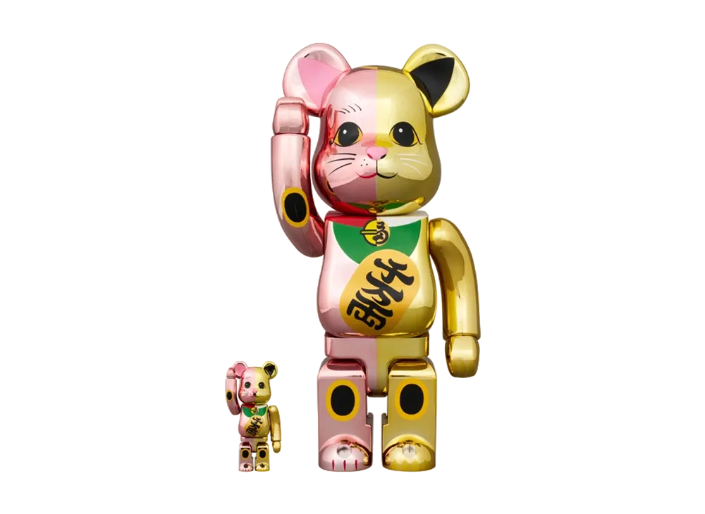 MEDICOM TOY "BEARBRICK" Lucky cat ten million ryo peach gold plating x gold plating 100% & 400%