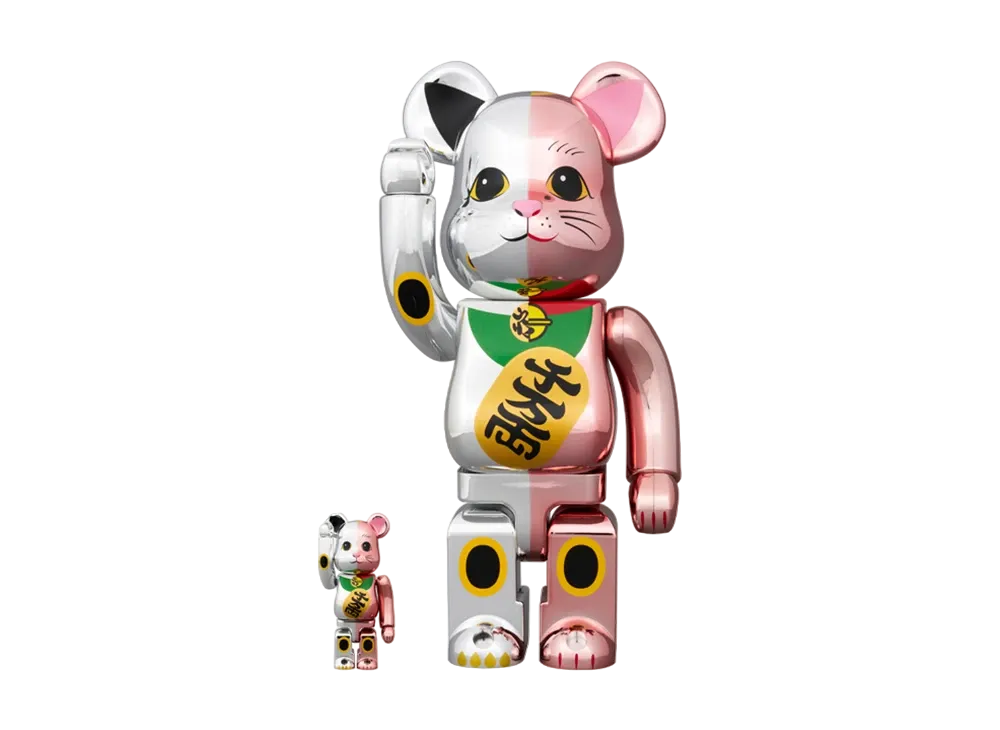 MEDICOM TOY "BEARBRICK" Lucky cat ten million ryo silver plated x peach gold plated 100% & 400%