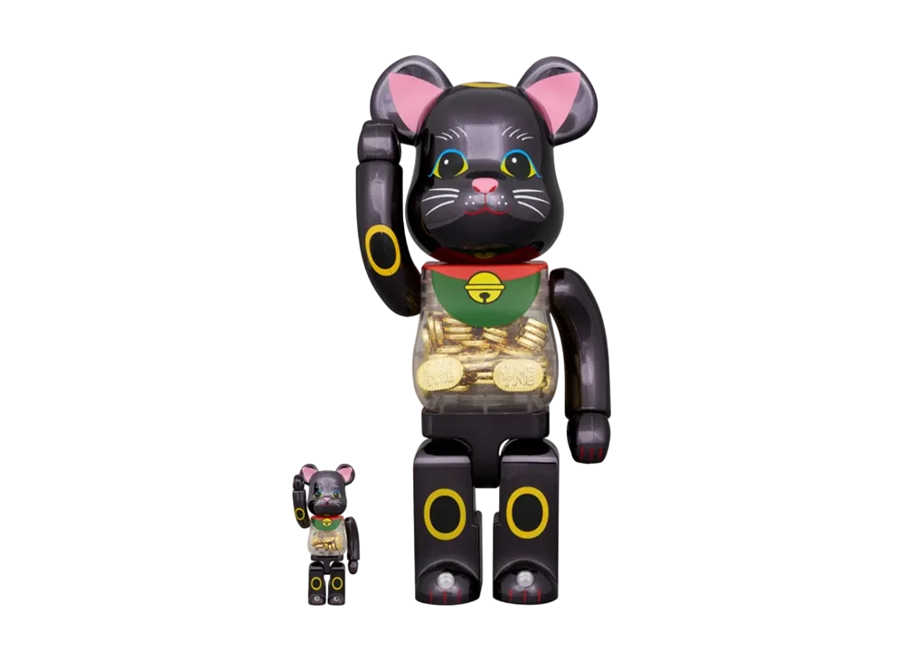 MEDICOM TOY "BEARBRICK" Lucky Cat Oval Ten Million Ryo Black Plated 100% & 400%