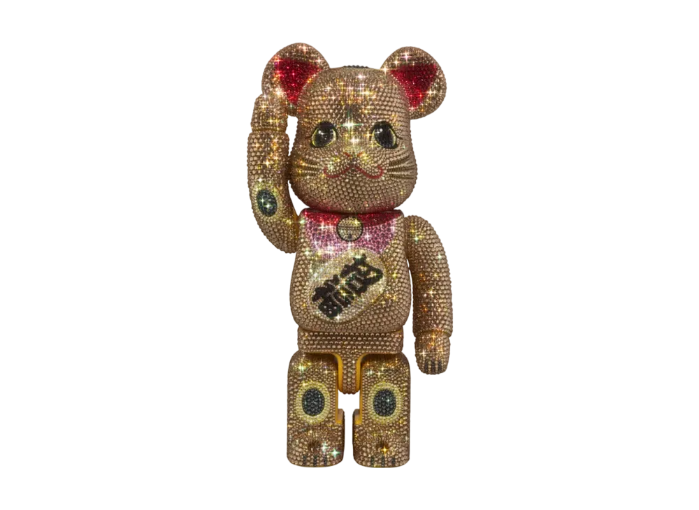MEDICOM TOY "BEARBRICK" CRYSTAL DECORATE Lucky Cat Lucky Gold 400%