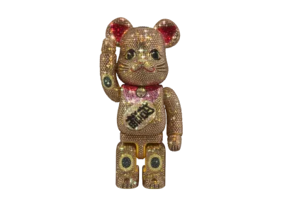 MEDICOM TOY "BEARBRICK" CRYSTAL DECORATE Lucky Cat Lucky Gold 400%