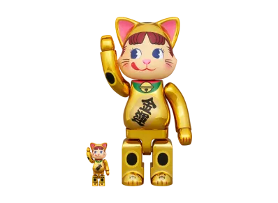 MEDICOM TOY "NYABRICK" Lucky cat Peko-chan gold plated 100% & 400%