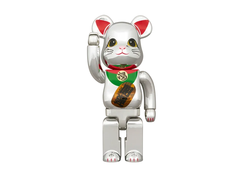 MEDICOM TOY "BEARBRICK" Lucky Cat Good Luck Silver Plated Luminous 400%