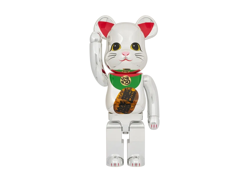 MEDICOM TOY "BEARBRICK" Lucky Cat Good Luck Silver Plated Luminous 1000%