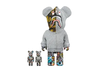 MEDICOM TOY "BEARBRICK" Bape Legacy Camo Shark Gray 100% & 400% 3 Pcs Set