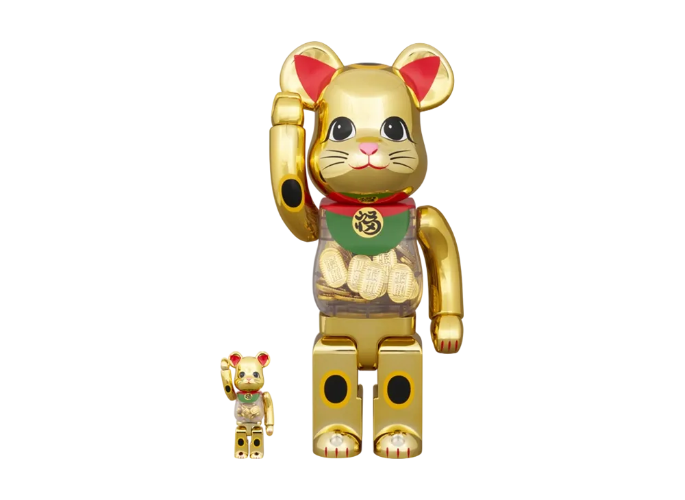MEDICOM TOY "BEARBRICK" Lucky Cat Oval Good Luck Gold Plated 100% & 400%