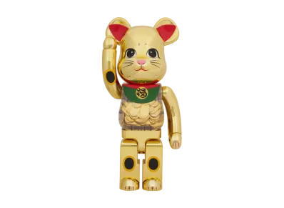 MEDICOM TOY "BEARBRICK" Lucky Cat Oval Good Luck Gold Plated 1000%