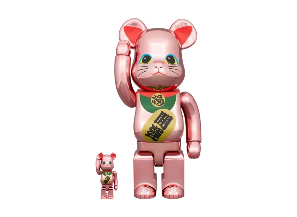 MEDICOM TOY "BEARBRICK" Lucky Cat Good Luck No. 2 Pink Gold Plated 100% & 400%