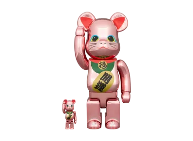 MEDICOM TOY "BEARBRICK" Lucky Cat Good Luck No. 2 Pink Gold Plated 100% & 400%