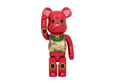 MEDICOM TOY "BEARBRICK" Maneki-Neko (Beckoning Cat) 10 Million Ryo Gold Plated Plum Blossom 1000%