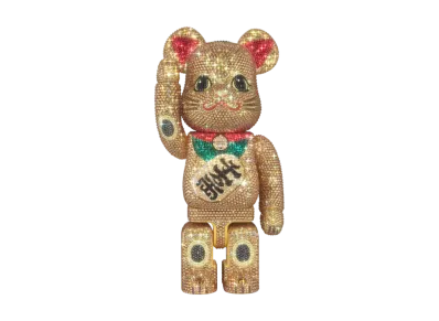 MEDICOM TOY "BEARBRICK" Crystal Decorated Maneki-Neko Gold Ten Million Ryo 400%