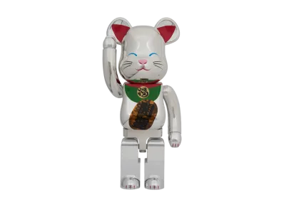 MEDICOM TOY "BEARBRICK" Maneki-Neko Lucky Cat No.2 Luminous Silver Plated 400%