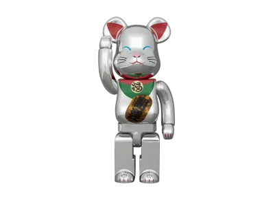 MEDICOM TOY "BEARBRICK" Maneki-Neko Lucky Cat No.2 Luminous Silver Plated 1000%