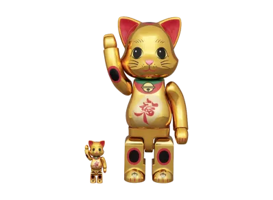 MEDICOM TOY "NYABRICK" Lucky Cat Lucky Charm Gold Plated 100% & 400%