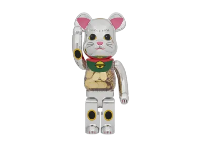 MEDICOM TOY "BEARBRICK" Maneki-Neko (Beckoning Cat) Gold Coin, 10 Million Ryo, Silver Plated, 1000%
