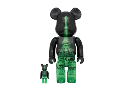 MEDICOM TOY "BEARBRICK" Bearbrick Eiffel Tower 100% & 400% Green Dress Version