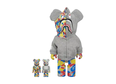 MEDICOM TOY "BEARBRICK" Bearbrick Bape Camo Shark Mct 30Th Anniversary 100% & 400% Three-Piece Set