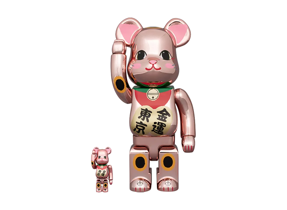MEDICOM TOY "BEARBRICK" Bearbrick Maneki-Neko (Lucky Cat) - Tokyo - Peach Gold Plated - 100% & 400%