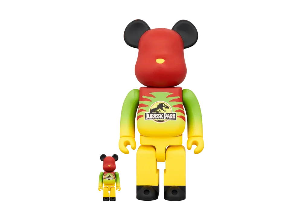 MEDICOM TOY "BEARBRICK" -JURASSIC PARK - GREEN & YELLOW Ver. 100% & 400%