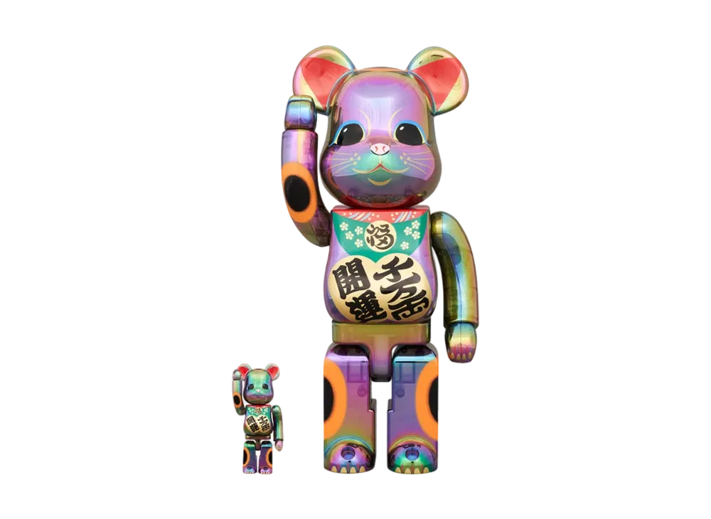 MEDICOM TOY "BEARBRICK" Lucky Cat Good Luck Ten Million Ryo Black Transparent Plating 100% & 400%