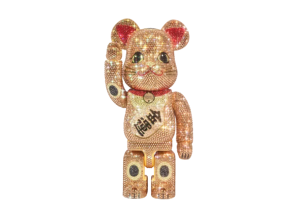 MEDICOM TOY "BEARBRICK" -LIGHTS STYLE- CRYSTAL DECORATE Lucky Cat Gold Money Fortune 400%