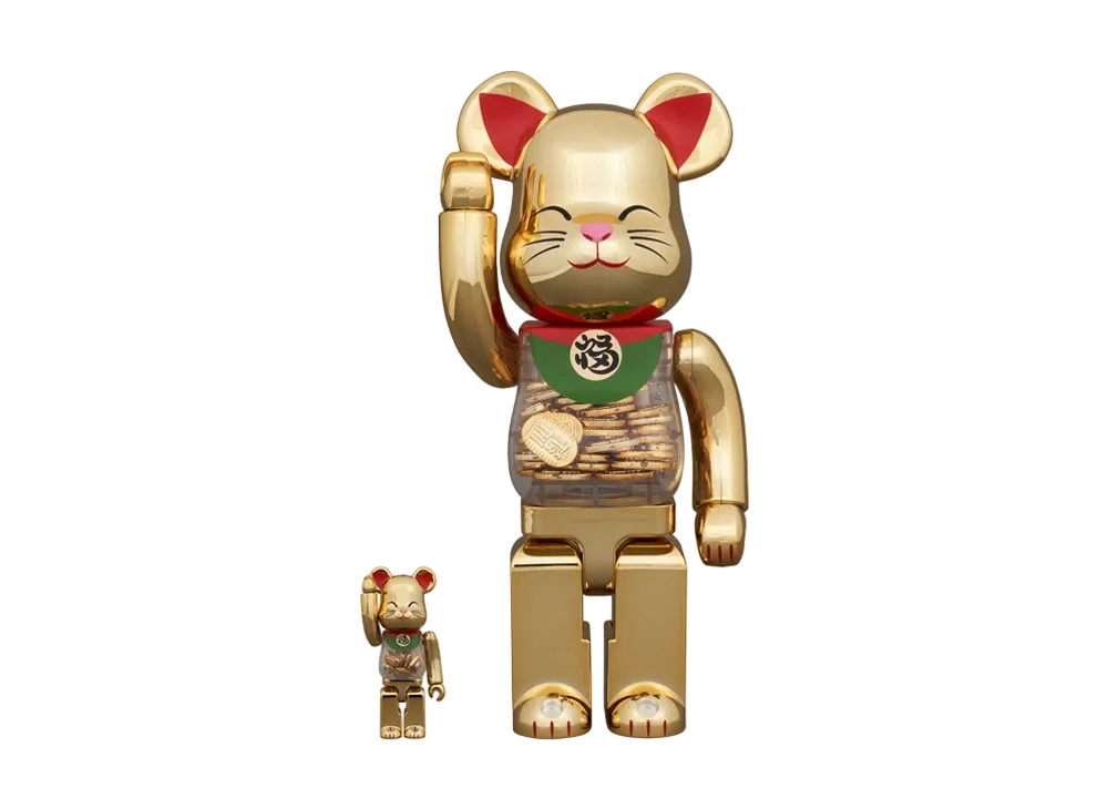 MEDICOM TOY "BEARBRICK" Lucky Cat Oval Good Luck Gold Plated 100% & 400%