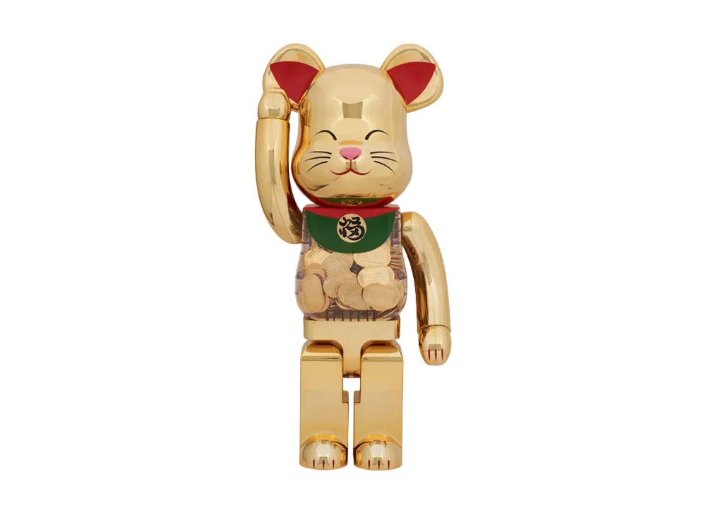 MEDICOM TOY "BEARBRICK" Lucky Cat Oval Good Luck Gold Plated 1000%