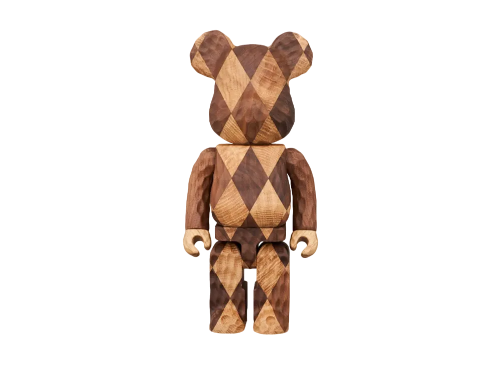 MEDICOM TOY "BEARBRICK" -Karimoku JAPAN / fragmentdesign- Karimoku fragmentdesign carved wooden-LATTICE PATTERN 400%