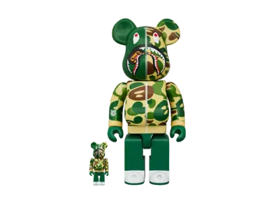 MEDICOM TOY "BEARBRICK" -BAPE- BABY MILO CAMO SHARK GREEN 100% & 400%