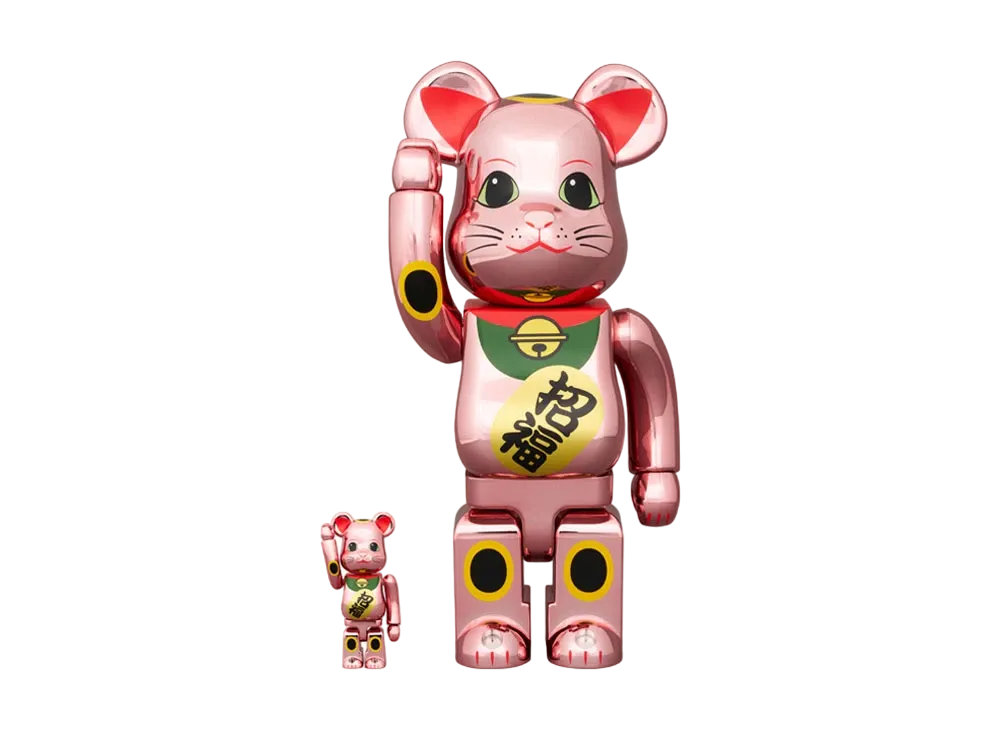 MEDICOM TOY "BEARBRICK" Lucky Cat Lucky Peach Gold Plated 100% & 400%