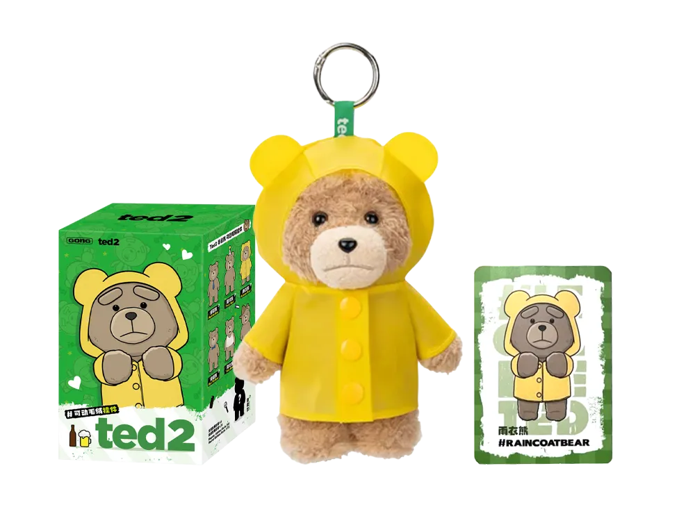 POP MART Ted2 Teddy Bear Action Plush Pendant Series Raincoat Bear