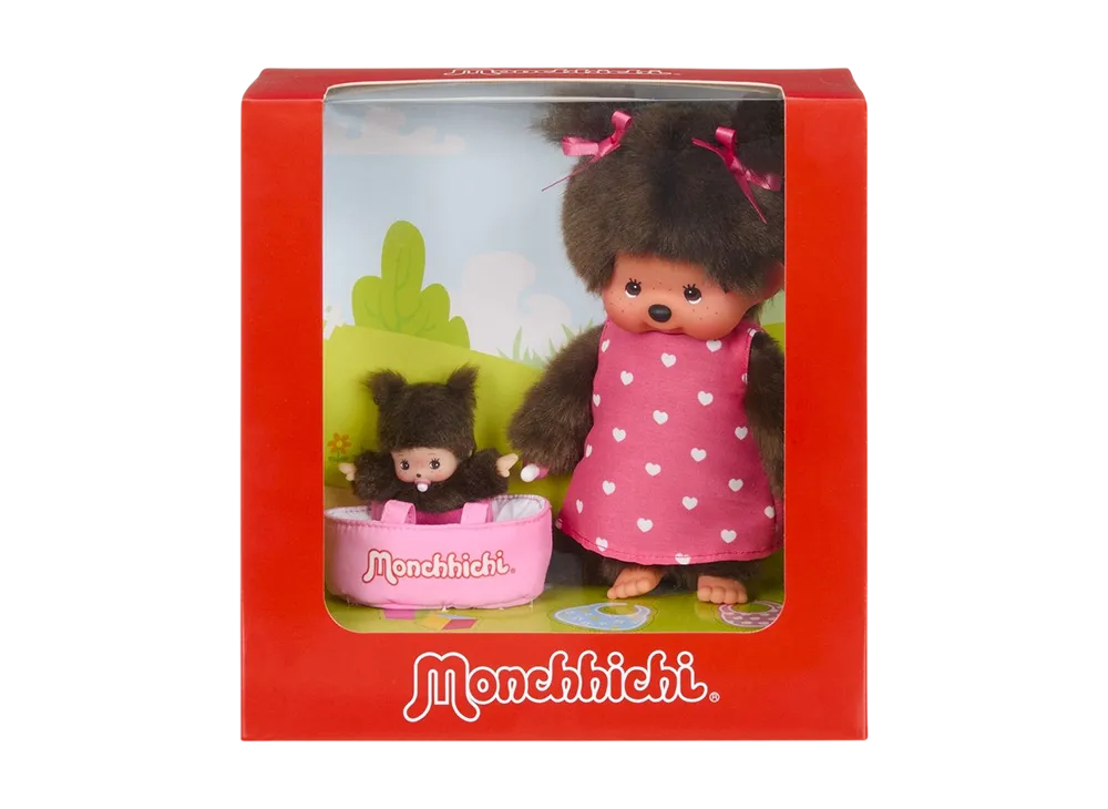 Sekiguchi 20cm Monchhichi w Bebichhichi in the Cot