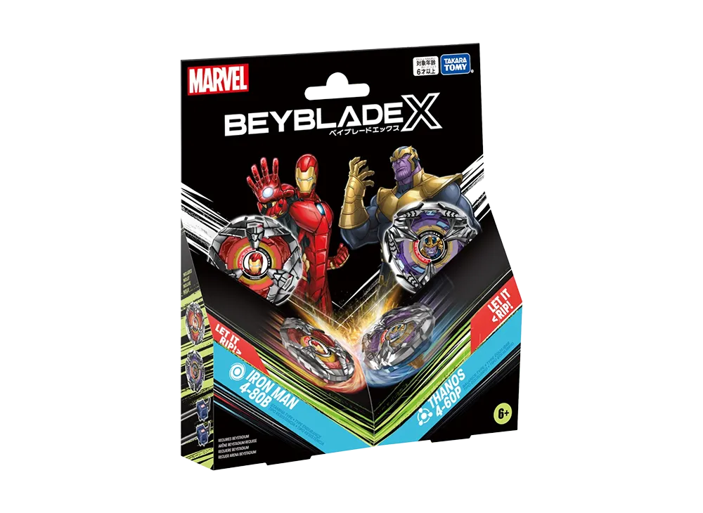 TAKARA TOMY "BEYBLADE X" BX-00 Marvel Iron Man 4-80B / Thanos 4-60P (B4 Store Exclusive) - ¥