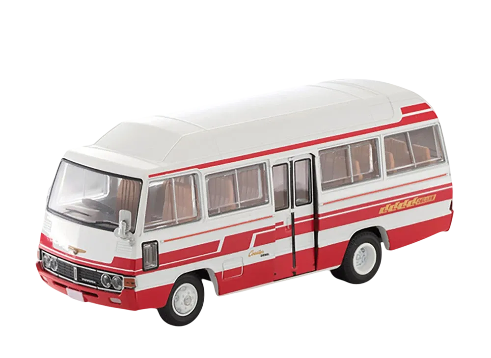 TOMYTEC "TOMICA LIMITED VINTAGE" 1/64 LV-184b Toyota Coaster High Roof Deluxe Car (White/Red)