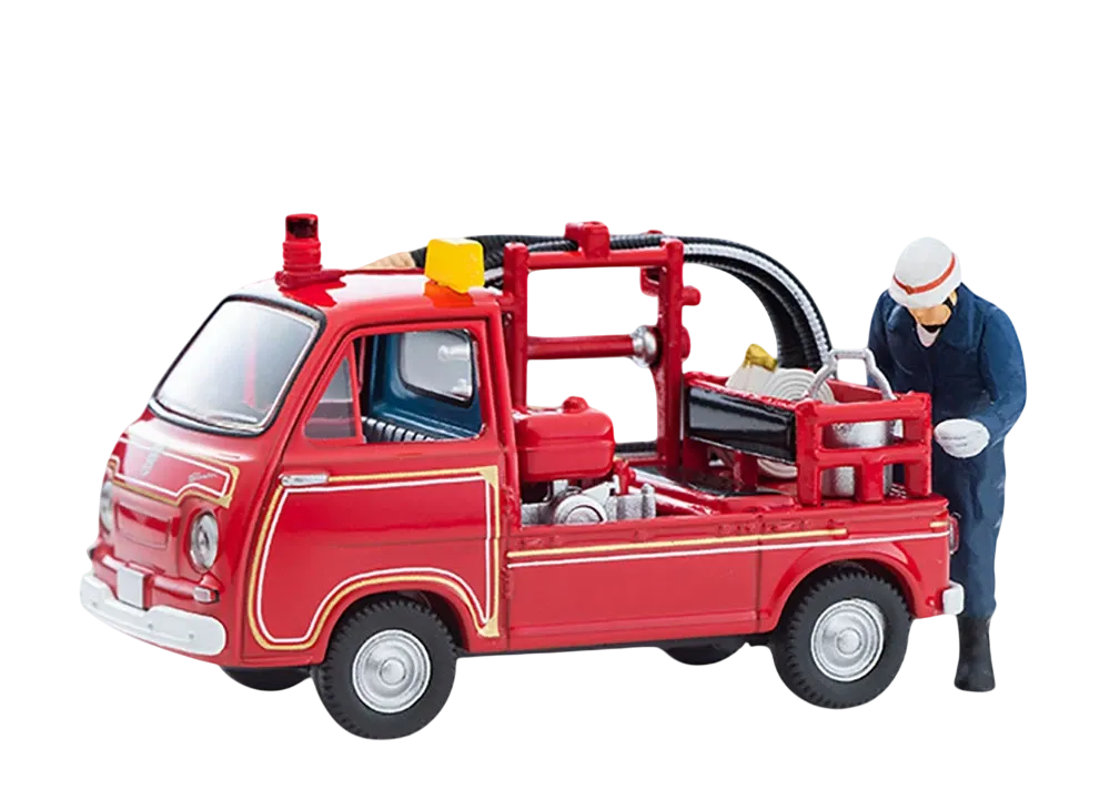 TOMYTEC "TOMICA LIMITED VINTAGE" 1/64 LV-68c Subaru Sambar Pump Fire Engine (With Figure)