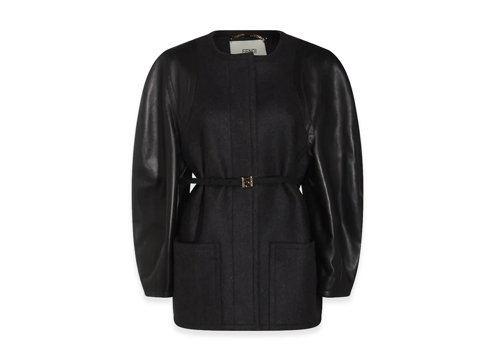 FENDI Women's Single-Breasted Short Jacket "Gray/Black"