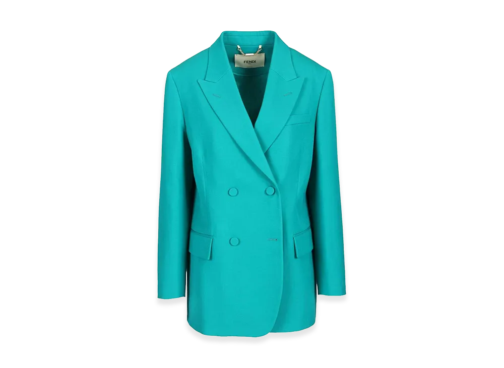 FENDI Women's Grain De Poudre Wool Blazer "Light Blue"