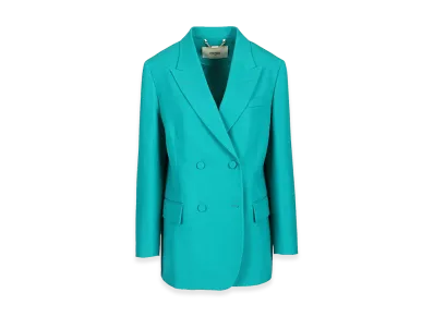 FENDI Women's Grain De Poudre Wool Blazer "Light Blue"