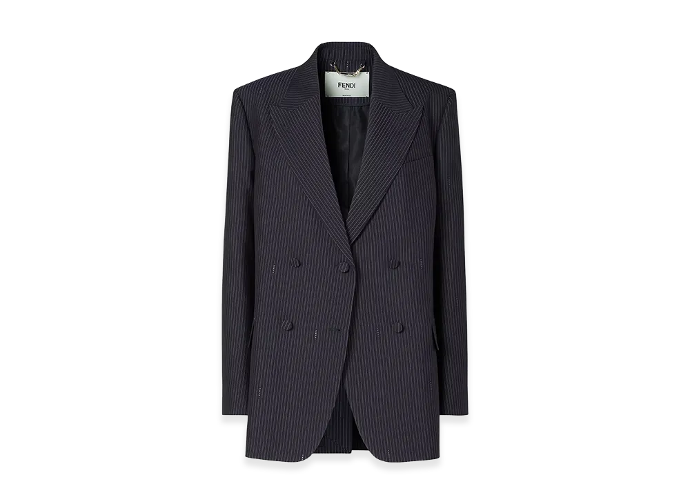 FENDI Women's Pinstriped Wool Blazer "Blue"