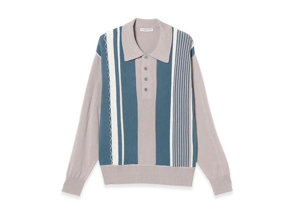 F-LAGSTUF-F L/S Stripe Knit Polo Shirts "Grey"