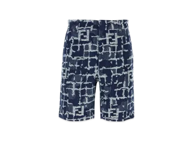 FENDI Embroidered Denim Bermuda Shorts "Blue"