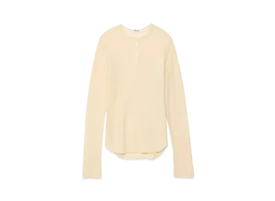 FUMIKA UCHIDA Gauze Waffle Henley-neck Top "Off White"