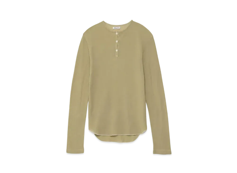 FUMIKA UCHIDA Gauze Waffle Henley-neck Top "Khaki"