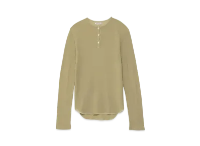 FUMIKA UCHIDA Gauze Waffle Henley-neck Top "Khaki"