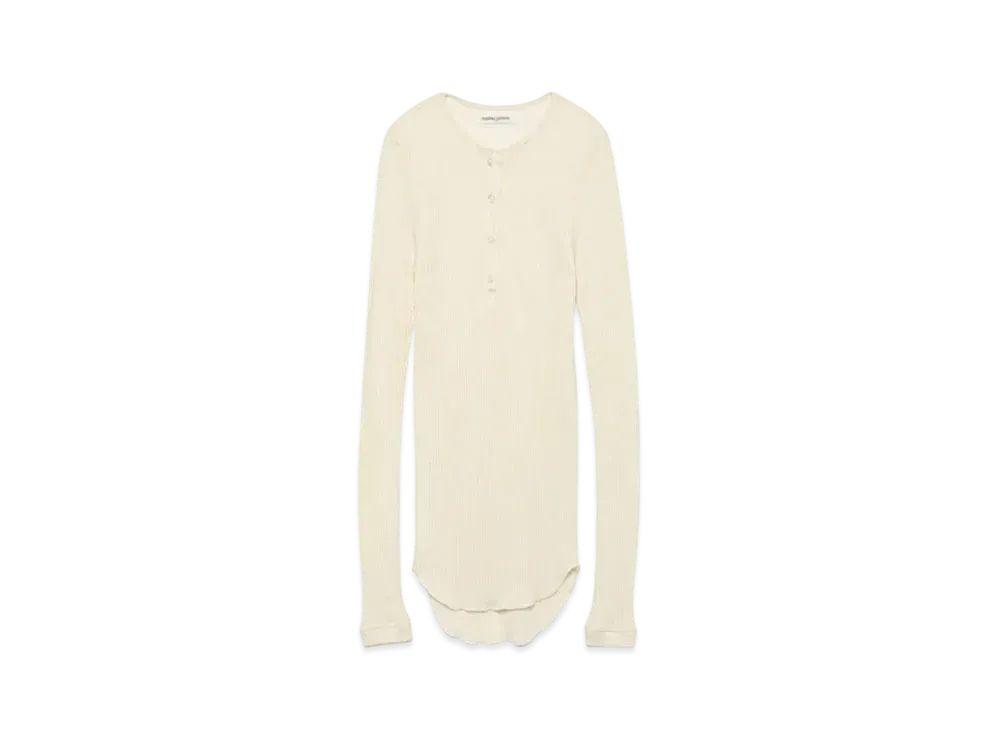 FUMIKA UCHIDA Wool/Silk Needle Drawing Henley-neck "Off White"