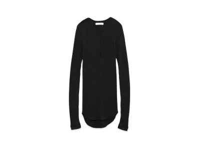 FUMIKA UCHIDA Wool/Silk Needle Drawing Henley-neck "Fade Black"
