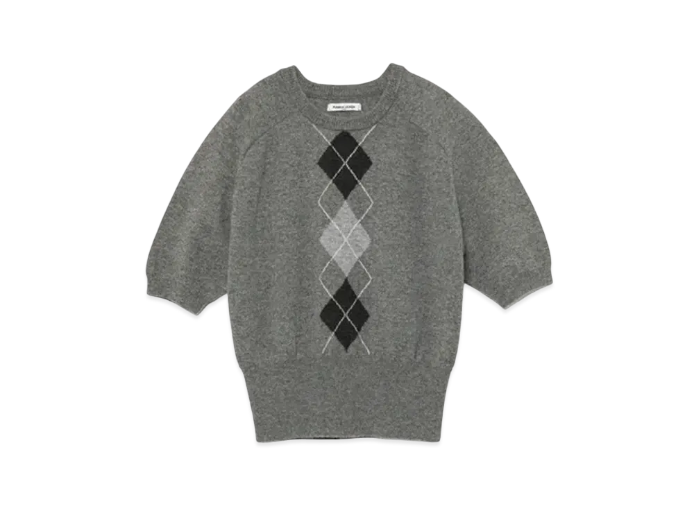 FUMIKA UCHIDA Cashmere Argyle Sweater _Short Sleeve "Gray"