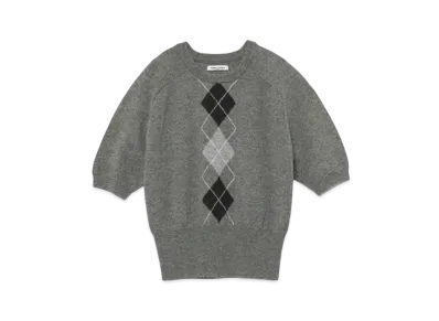 FUMIKA UCHIDA Cashmere Argyle Sweater _Short Sleeve "Gray"