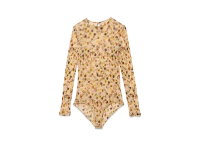 FUMIKA UCHIDA Flower Printed Tulle Crew-neck Bodysuit "Ecru"