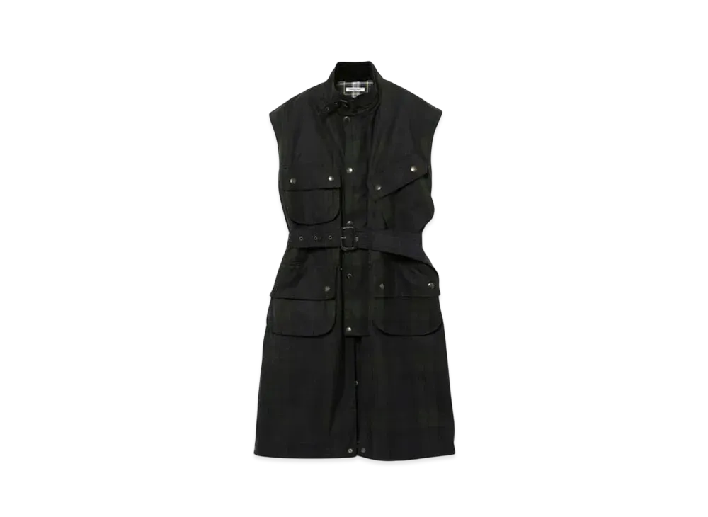 FUMIKA UCHIDA Oiled Tartan Plaid Sleeveless Hunter Coat "Dark Navy"